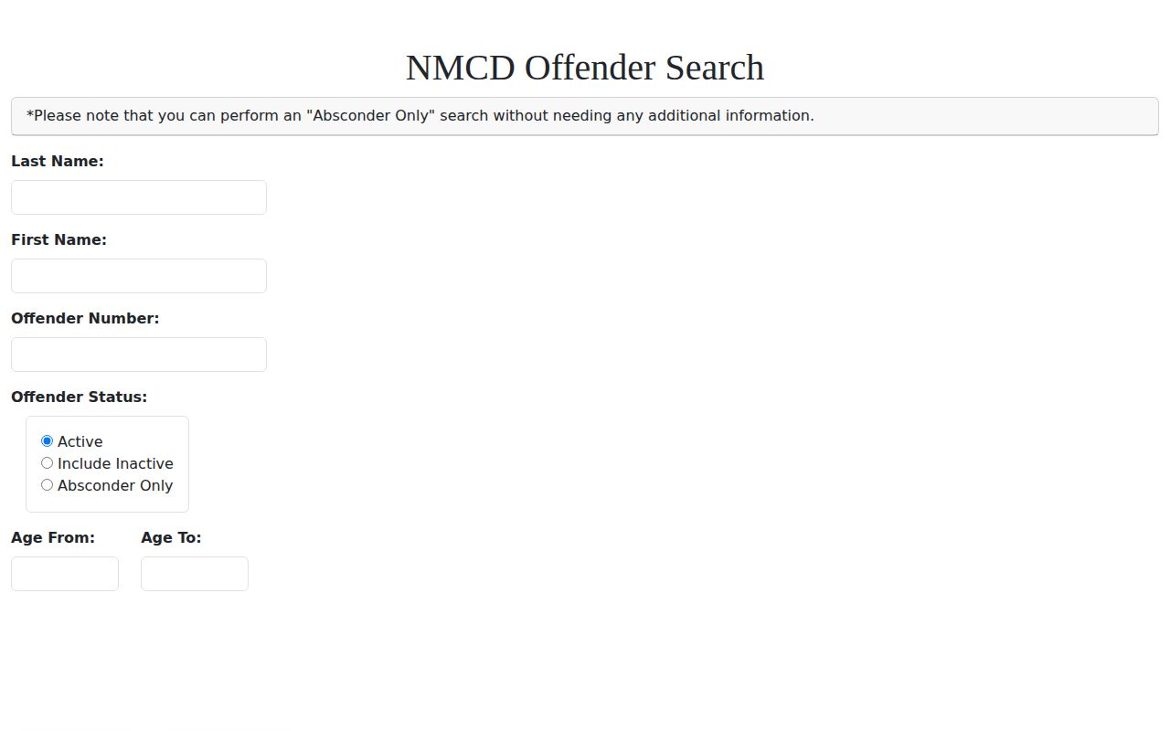 NMCD offender search controls for Rio Arriba County released inmate records